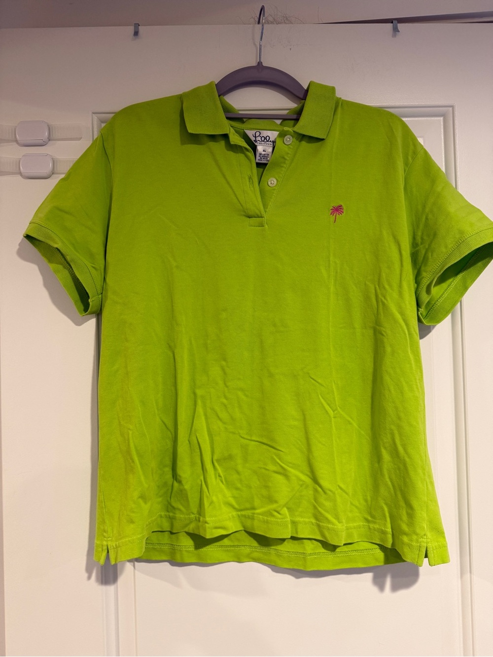 Lilly Pulitzer Lime Green Pink Palm Tree Polo Shirt Women's Size XL Coastal